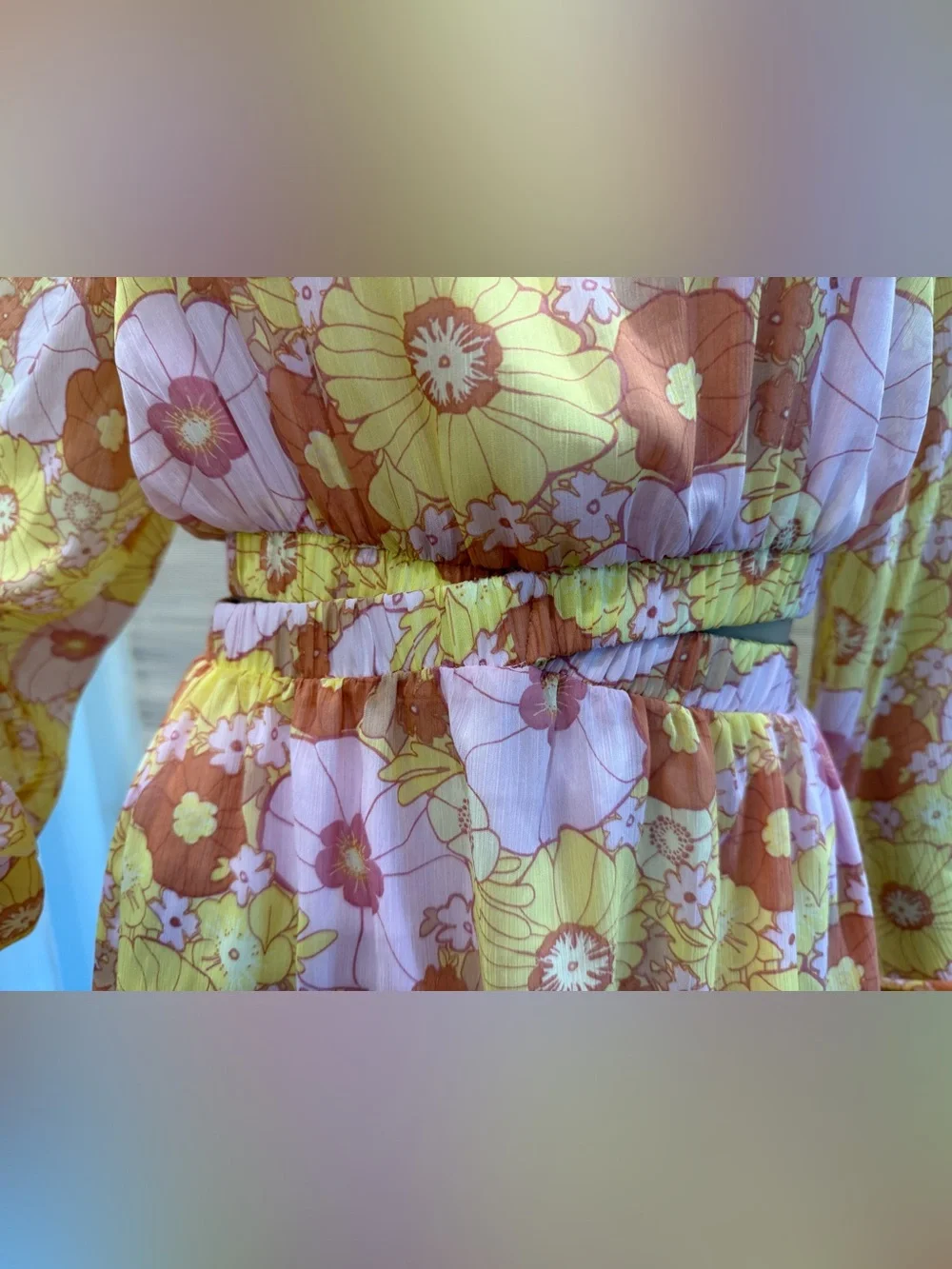 Steve Madden Pink & YellowFloral Cut Out Dress Size XS NWOT - Picture 6 of 13